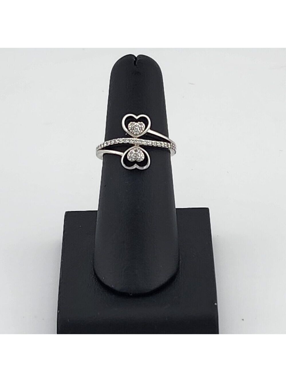 Sterling Silver 925 Double Heart Ring – Sparkling CZ Accents, Brand New Design
